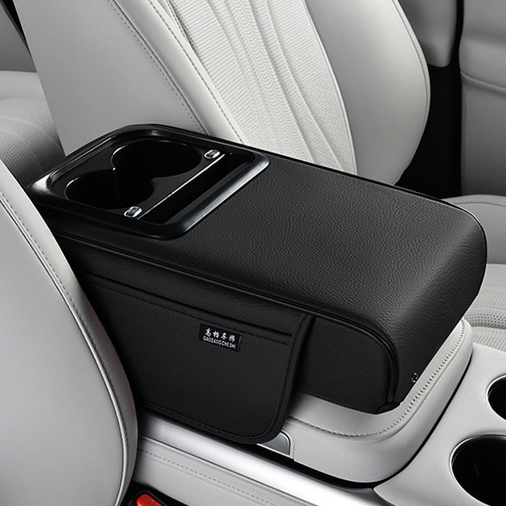 

NEW Car Center Console Armrest Cushion PU Armrest Booster Pad With Cup Holder Tissue Box USB Port Universal Elbow Support