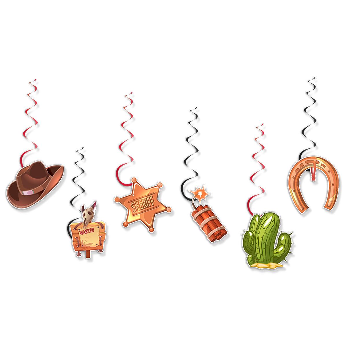 

Western Denim Themed Party Decoration Happy Birthday Pull Flag Horseshoe Cactus Spiral Pendant Western cowboy spiral 6