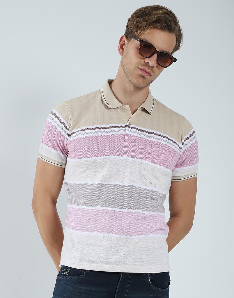MONTE CARLO Mens Striped Collar Neck T-Shirt
