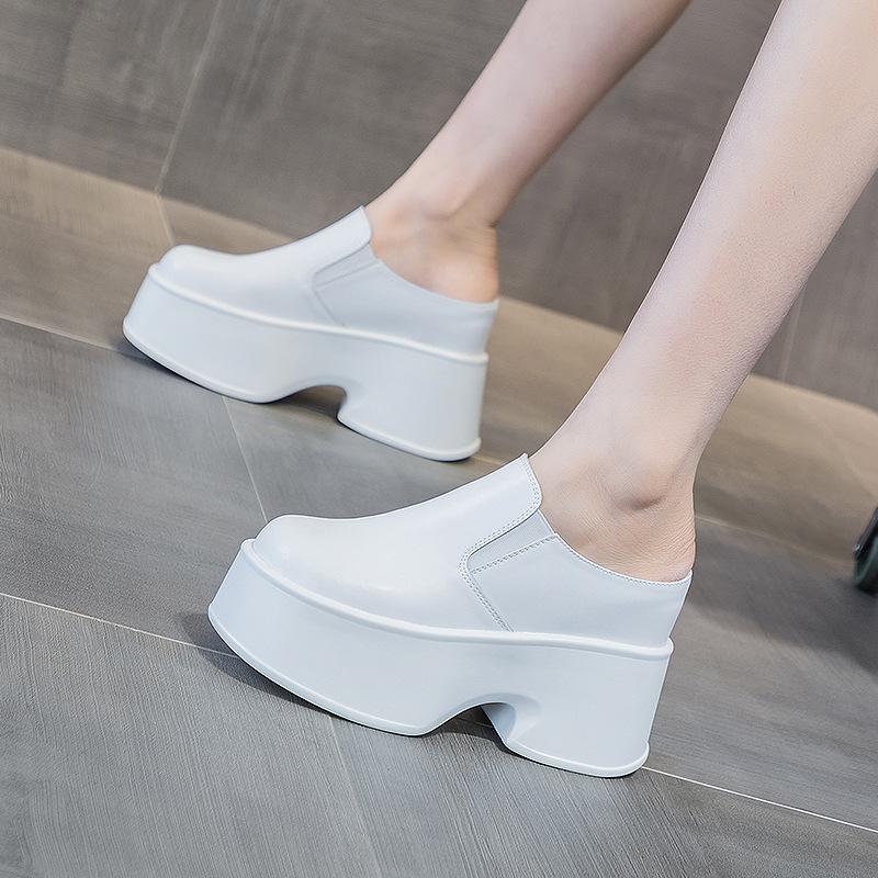 

Heeless half slippers women s new spring 2025 new simple casual fashion thick sole heightening women s shoes 38 білий