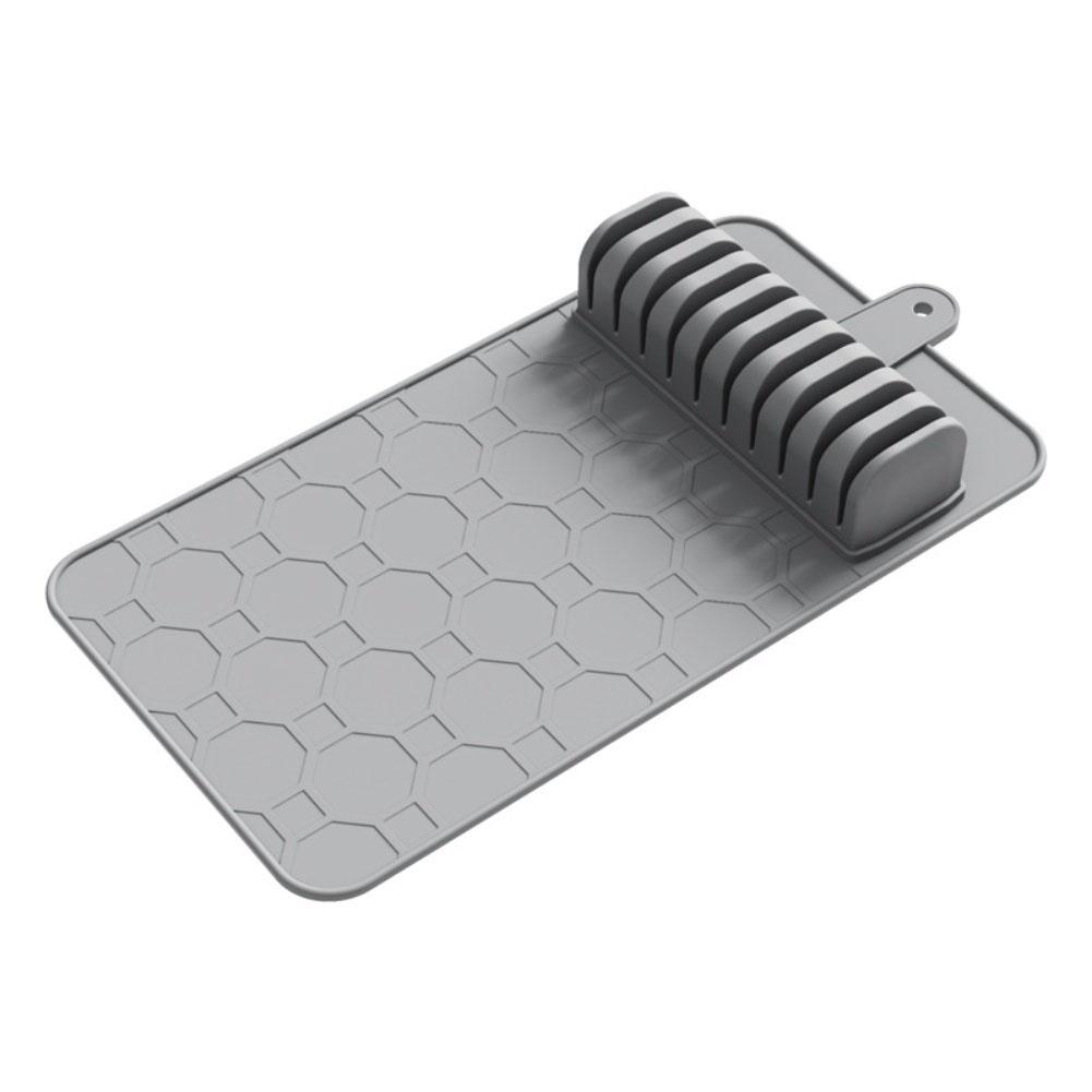 

Silicone kitchen drawer cutter storage tray with draining pad and stand base for organized countertop protection сірий