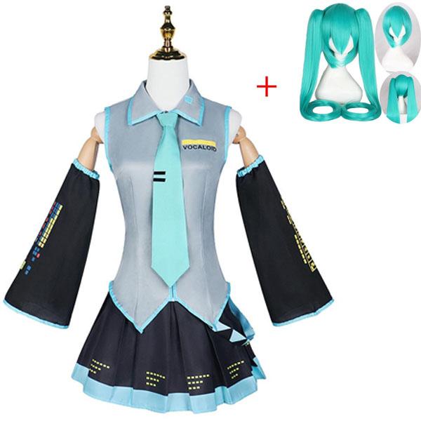 Anime Miku Cosplay Full Set Silver-Grey Patent Leather Fabric Costume Headwear Suit Outfit Jk Uniform Cosplay Halloween