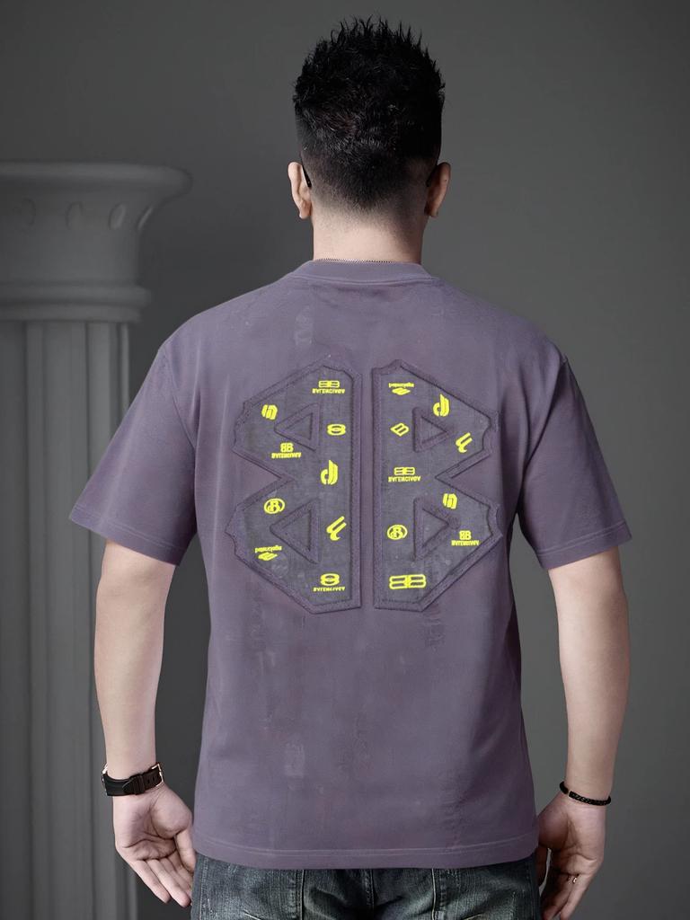 European Style Round Neck Short-Sleeve T-Shirt for Men, 2026 Summer New Trendy Embroidered Distressed Top Half-Sleeve Tee for Men