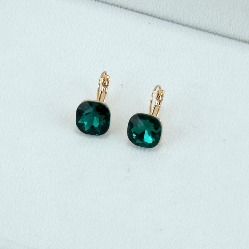 New Korean Crystal Dangle Earrings for Women Small Earrings Gold Buckle Square Pendants Drop Earrings Purple Pink Earings