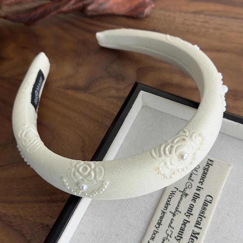 Retro Print Flowers Pearl Hair Tie Headbands Women Temperament Head Rope Hair Hoop Female Hair Accessories Fashion Headdress New