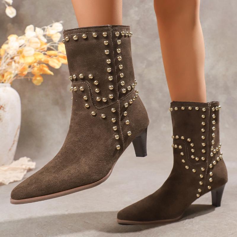 Autumn New Sexy Pointed Designer Suede Waterproof Mid-calf Boots Casual Lightweight Wear-resistant Slip-on Women's Boots