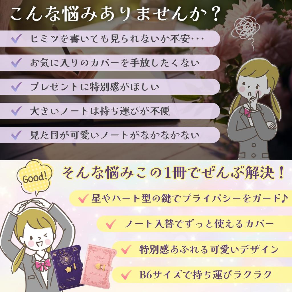 JUSTVEL Lockable B6 Own Horizontally Perfect Gift for Elementary School Birthdays Notebook, Diary, Size, "Your World" Style, Refillable, Ruled, Cute,