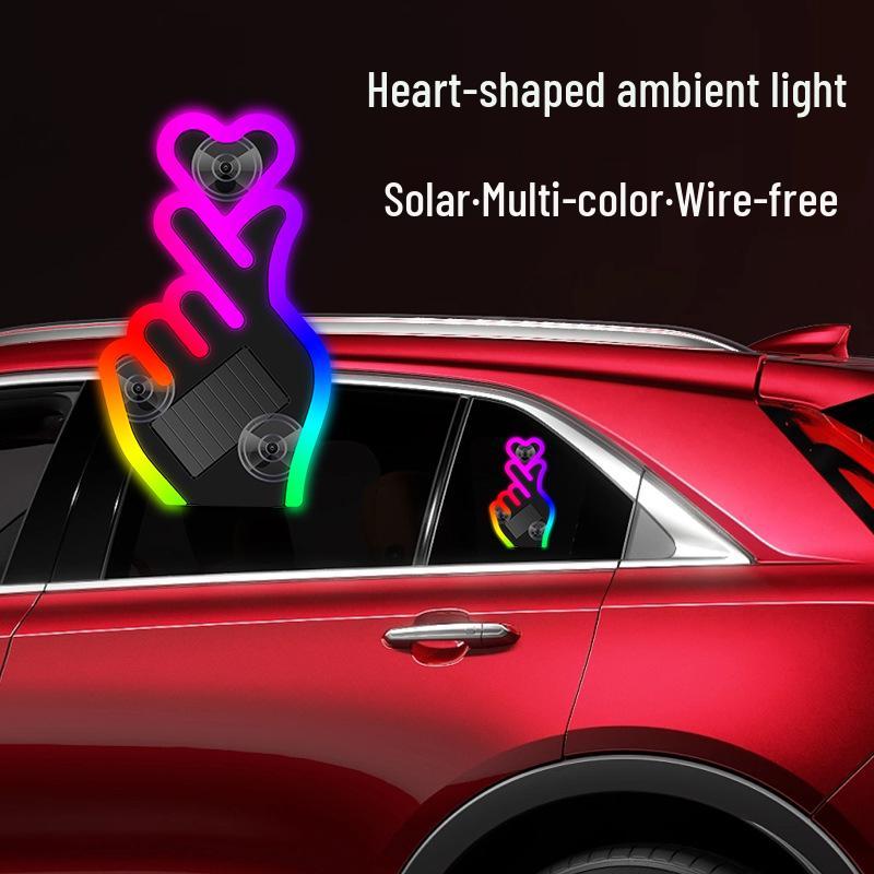 Solar-Powered Wireless Heart-Shaped LED Triangle Light for Car Interior Decoration