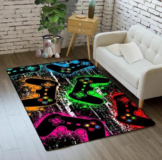 VIKAMA Blauw Gaming Vloerkleed, Antislip Zacht Vloerkleed, Decoratiekleed met Videogame Thema voor Gamer Slaapkamer, Speelkamer & Woonkamer