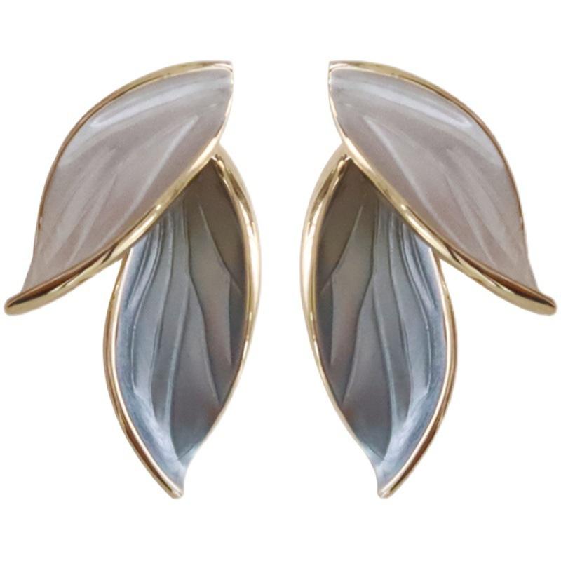 Korean Simple Retro Blue White Leaf Earrings Retro High End Design Earrings Forest Style Fashionable Earring Light Colors Elegant Women