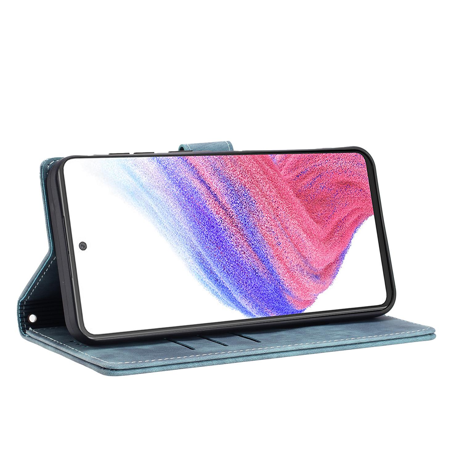 

For Samsung Galaxy A53 5G Leather Case WANLONFENG HDM Series Mandala Imprint Wallet Stand Phone Cover Blue