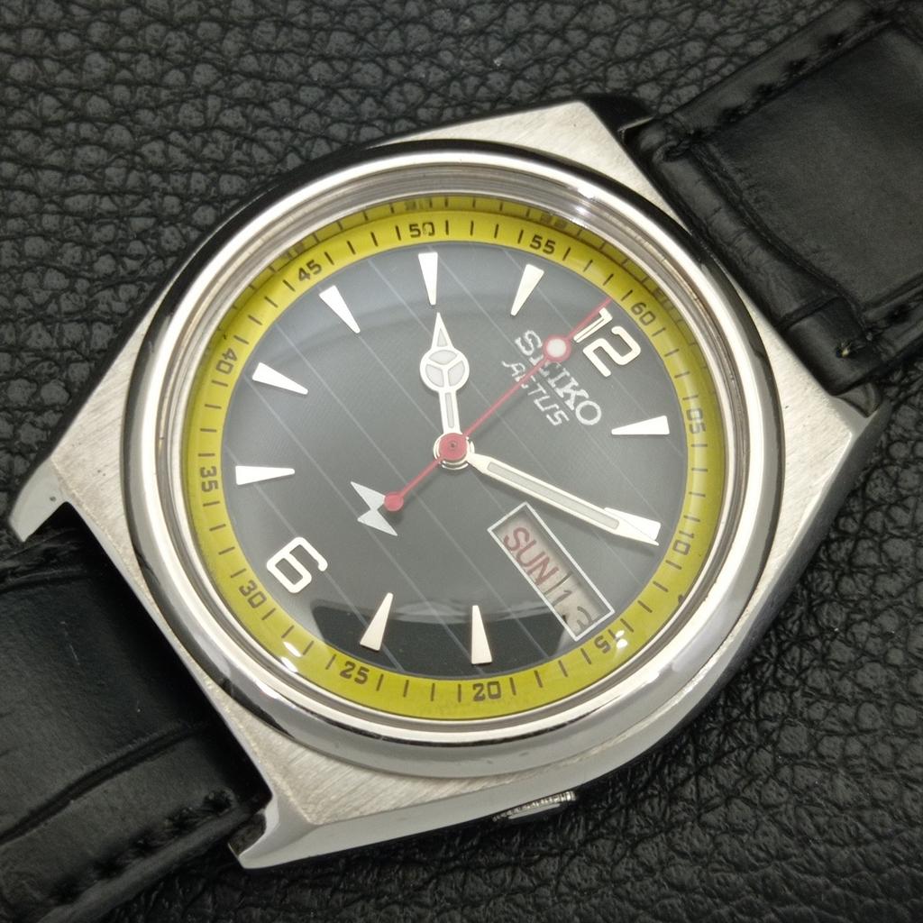 JAPAN VINTAGE SEIKO ACTUS AUTOMATIC 7009A MENS BLACK COLOR DIAL WATCH A702346-5 R124-a702346