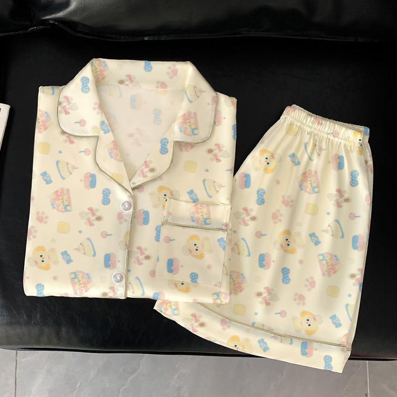 Butter Chef Cake Pajamas Women'S Summer Ice Silk Short-Sleeved Thin Silk Cartoon Loungewear Set