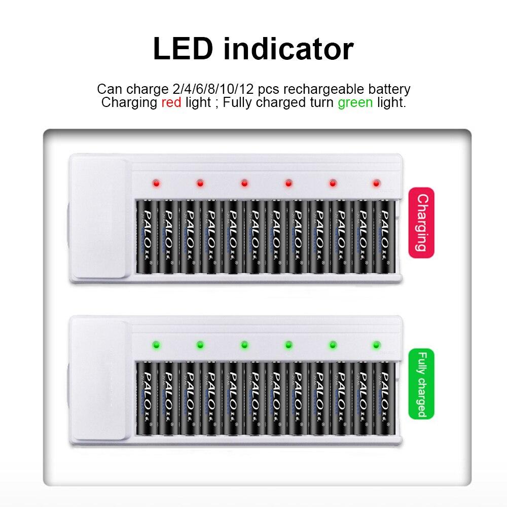 PALO 12 Slots LED Display Smart Battery Charger For AA/AAA NiCd NiMhRechargeable Batteries12pics AA Reachargable Batteries