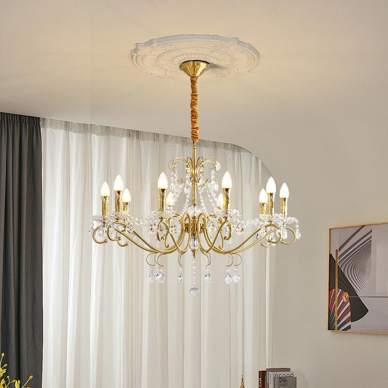 American Crystal Copper Chandelier - Elegant European Candle Style for Living, Dining, and Bedroom