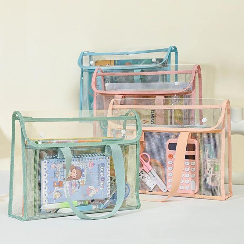 PVC Clear Waterproof Files Folder Portable A4 Document Bag with Handles Books & Stationery Storage Organizer for Business School
