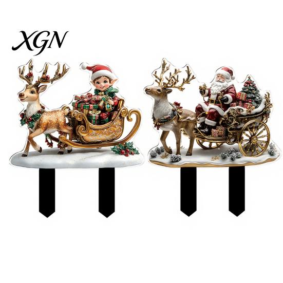 Outdoor Holiday Decorations Christmas Elf Garden Stake, Santa Reindeer Sleigh Acrylic Yard Weather Resistant Art Sign, Decoration for Lawn Pathway