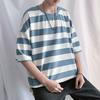 Men Summer T-shirt Striped Color Matching Half Sleeves Round Neck Loose Japanese Style Casual Daily Wear Teenager Streetwear Spring Top