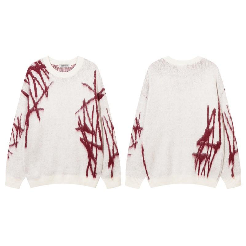 Unisex Oversized Knit Sweater With Graphic Jacquard Casual Streetwear Pullover Winter