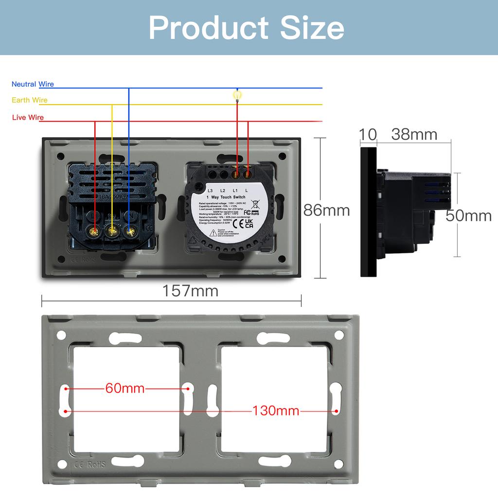 BSEED 1/2/3Gang Wall Touch Switch 1Way GLass Sensor Switches Plus EU Wall Socket Type-C USB 20W Power Outlets Fast Charging 2.1A