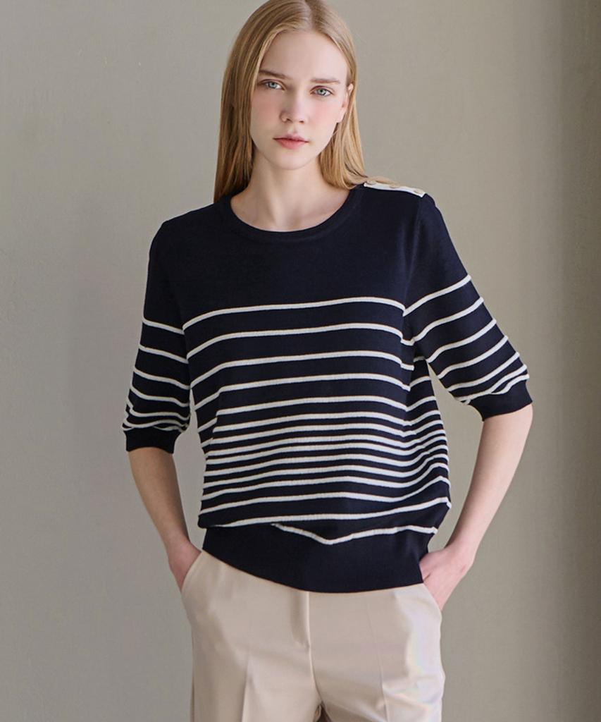 LUSIDA Roy Shoulder Button Stripe Knit_2 Colors