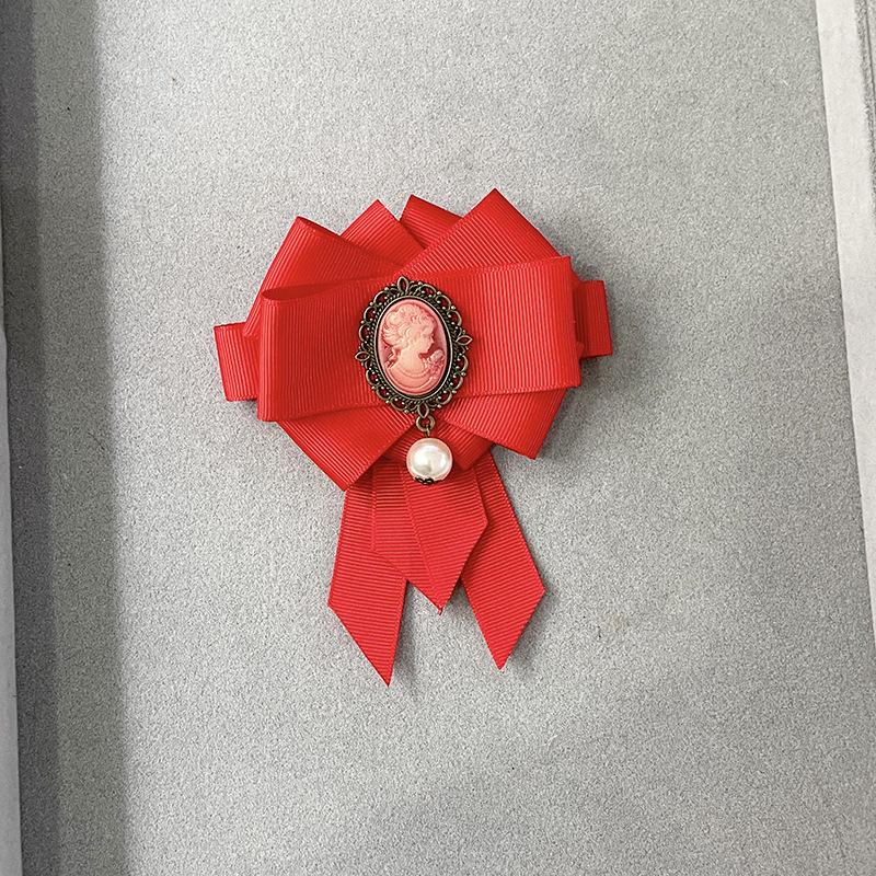 Suqi Retro Silk Ribbon Bow Brooch - Handmade Fabric Brooch Pin Suit Accessory красный