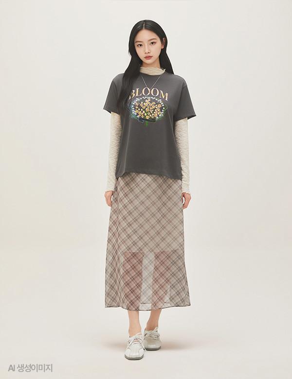 Roem Check Long Skirt Rmwhg24Rt1