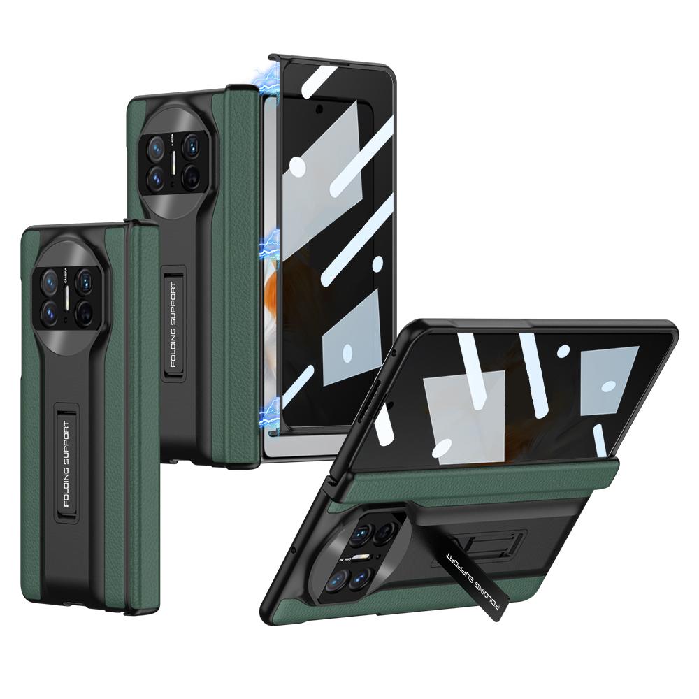 

GKK For Huawei Mate X3 5G Magnetic Matte Leather Coating PC Cover Hidden Kickstand Case with Anti-peep Glass Screen Film Green