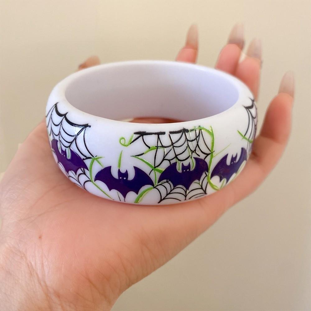 Europe American Style Halloween Acrylic Bangle Ghost/Spider Web/Bat Hand Ring Halloween Gift