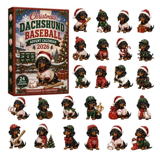 Dog Lover Holiday Advent Gifts 2026 Dachshund Calendar, 24 Days Acrylic Baseball Figures Festive Window Entrance Decor Christmas Countdown Collectible