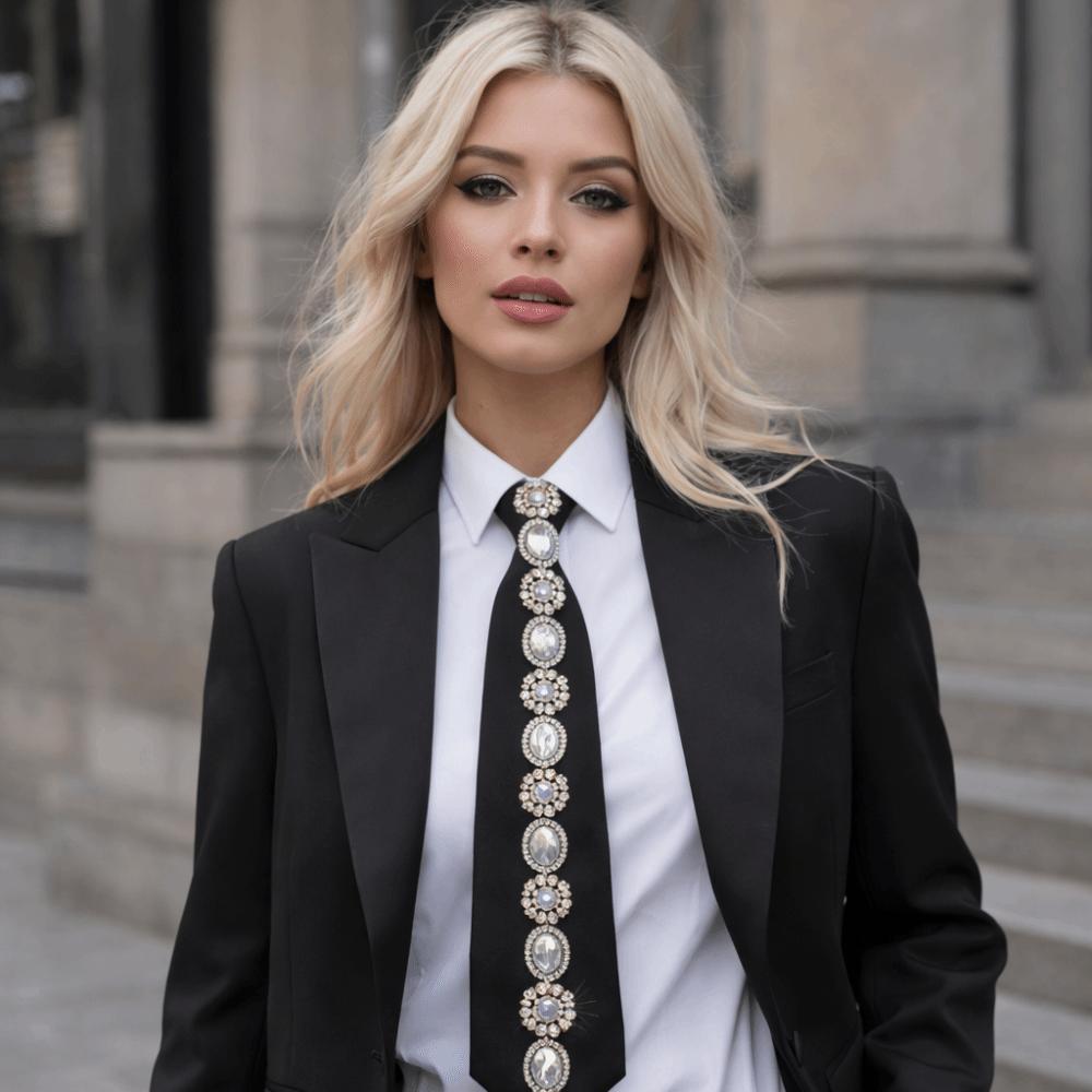 Korean Style Rhinestones Tie Academic Style Decoration Shirt Tie Temperament Long Necktie Women