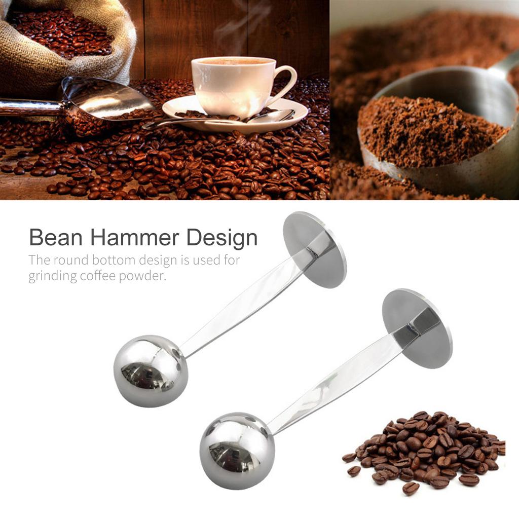 2 IN 1 Stainless Steel Coffee Measuring Scoop Tamper Espresso Coffee Bean Hammer Spoon Coffee  Tea Tools Measuring Tamping Scoop for Cafe Shop Home