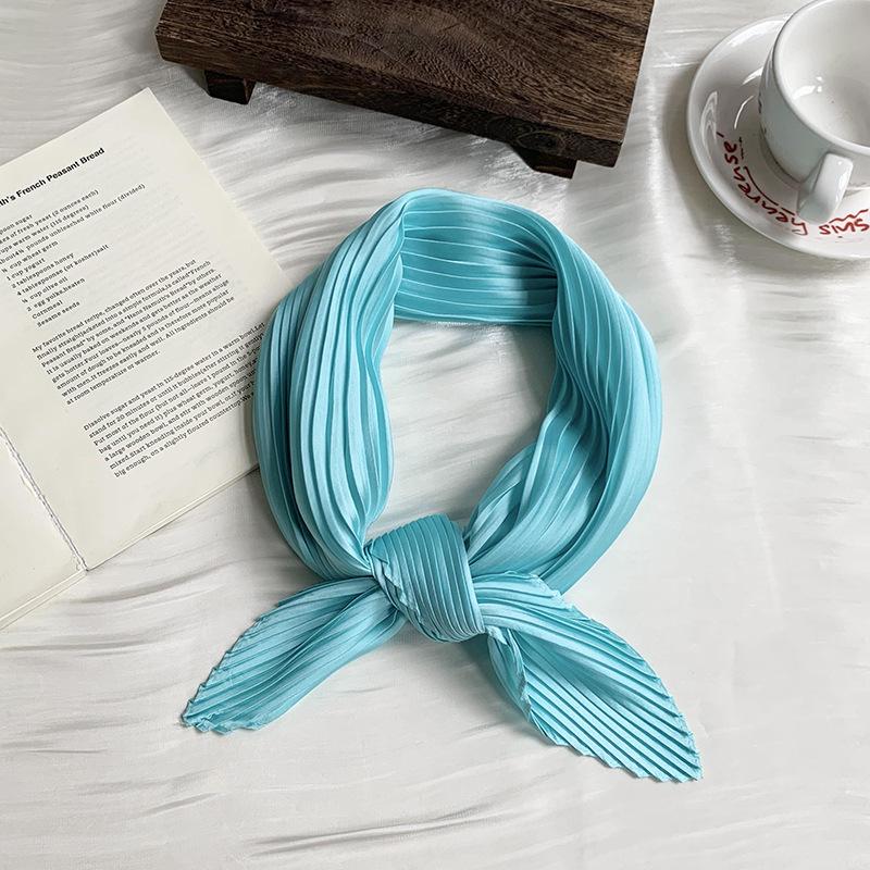 Crumpled rhombus silk scarf high-end new solid color versatile silk scarf neck small scarf streamer scarf shawl
