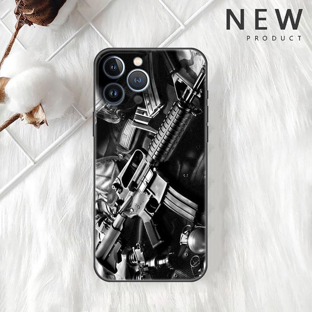 AK47 Handgun Gun Bullets Funda Case para Apple iPhone 14 11 13 12 Pro 7 XR X XS Max 8 Plus 6 6S 14Pro Preto Soft Phone Shell
