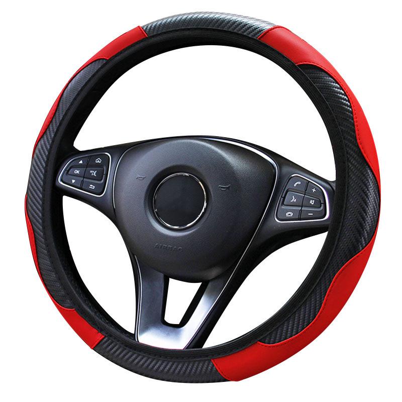 Women's Carbon Fiber Leather Steering Wheel Cover, Wear-Resistant and Comfortable Fit for 14.5-15 Inch Wheels