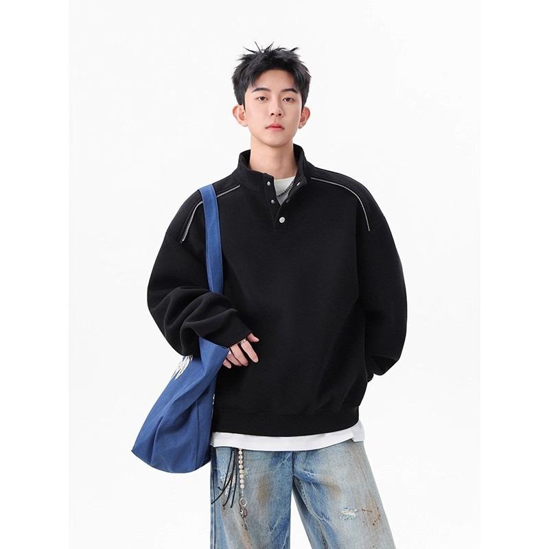 Men's High-End Cotton Long-Sleeve Sweatshirt – Solid Color, Round Neck, Versatile, Skin-Friendly Base Layer