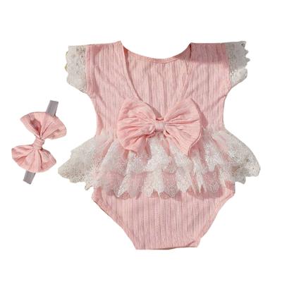 Baby Photography Props Lace Romper and Bowknot Headband Girl Outfit Photo Shoot Clothes Photography Costume Clothing