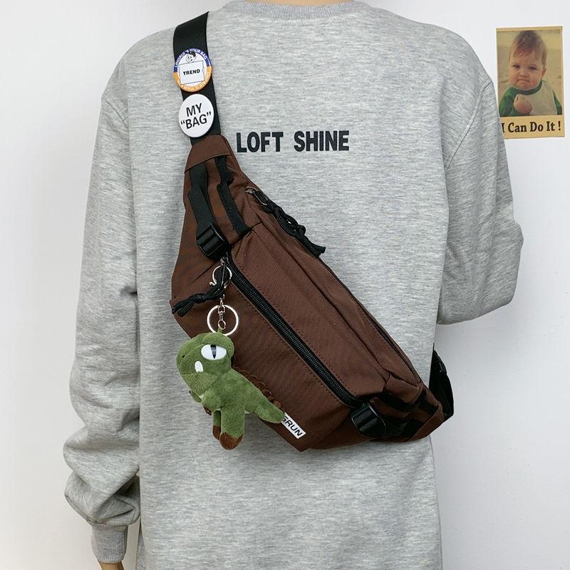 Casual Fanny Pack Japanese Simple Chest Bag Male Trend Personalized Couple Fanny Pack Sports Versatile Panda Pendant Breast Bag