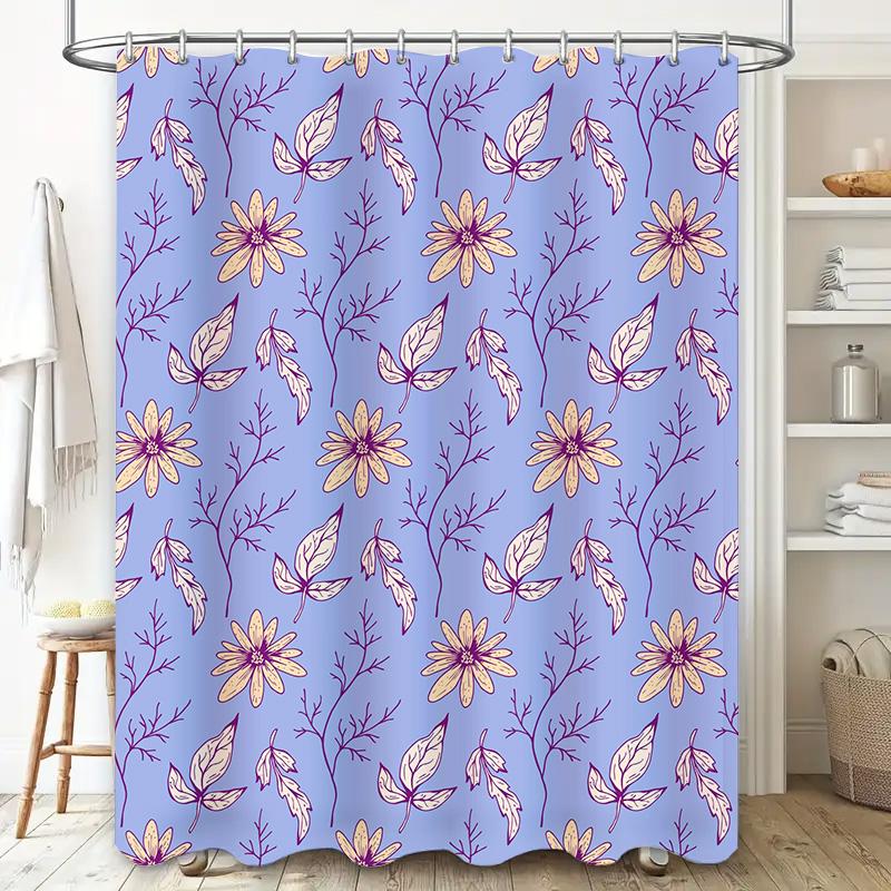 Beautiful Floral Shower Curtain with Purple Leaves for Bath Decor Waterproof Fabric Bathroom Curtains In Multiple Sizes