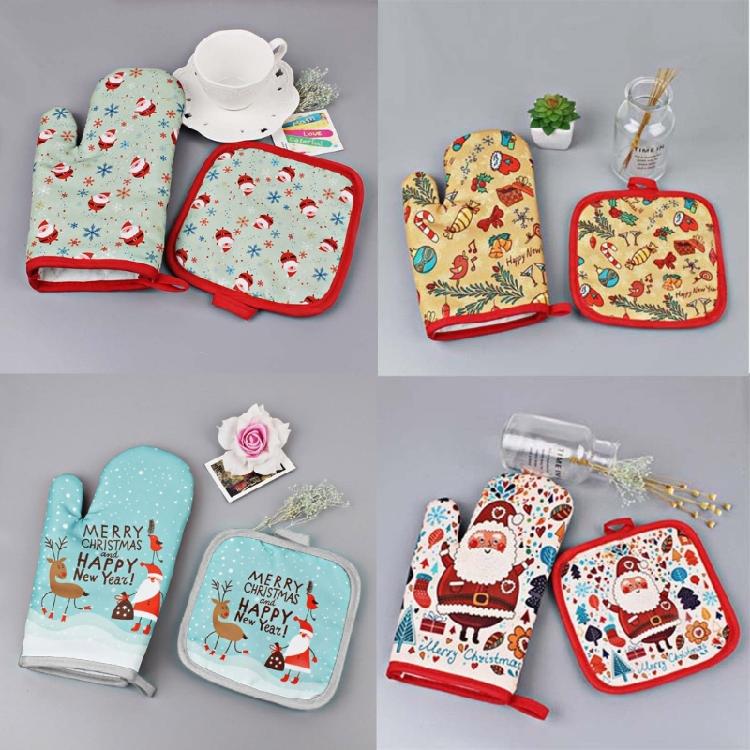 Christmas Kitchen Cooking Microwave Gloves Baking BBQ Potholders Oven Mitts