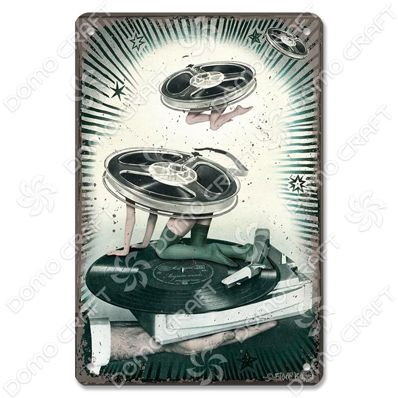 Retro Plakat Muzyczny Metalowe Tabliczki Blaszane Płyta Winylowa Fonograf Metalowa Plakietka Dekoracja Ścienna Vintage do Kawiarni Baru Pubu Salonu Domu