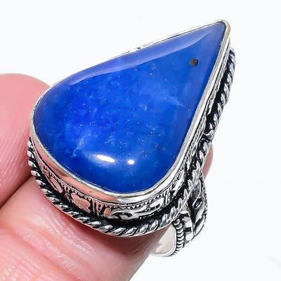 Natural Lapis Lazuli Gemstone Handmade 925 Sterling Silver Ring Size 9 M3A77
