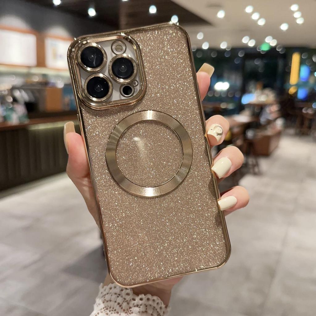 iPhone 16 Dustproof Glitter Electroplated CD Pattern Magnetic Soft Case for Apple 15 Pro and 17