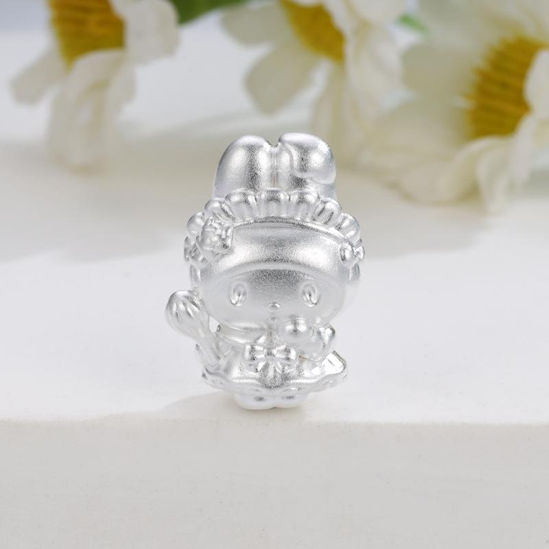Sterling Silver 999 Little Rabbit Melody 3D Silver Bow Bracelet