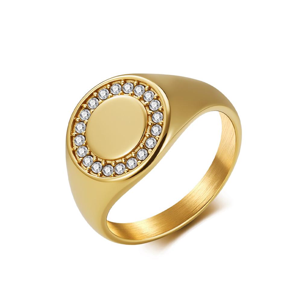 Fashion and Popular Jewelry Titanium Steel Gold-plated Full Diamond Ring Men's and Women's Niche High-end Sense Does Not Fade Jewelry