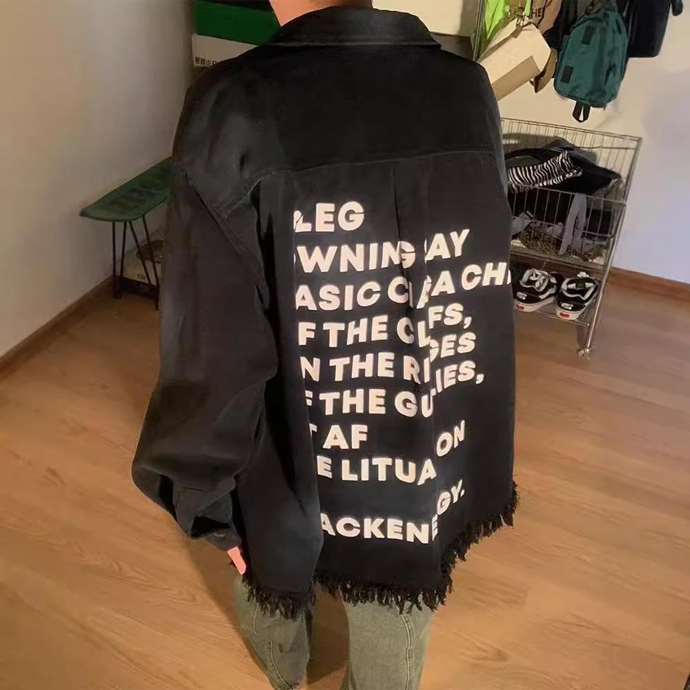 White Denim Jacket Men's Spring and Autumn American Retro Trendy Brand Design Sense Destruction Rough Lapel Tooling Jacket