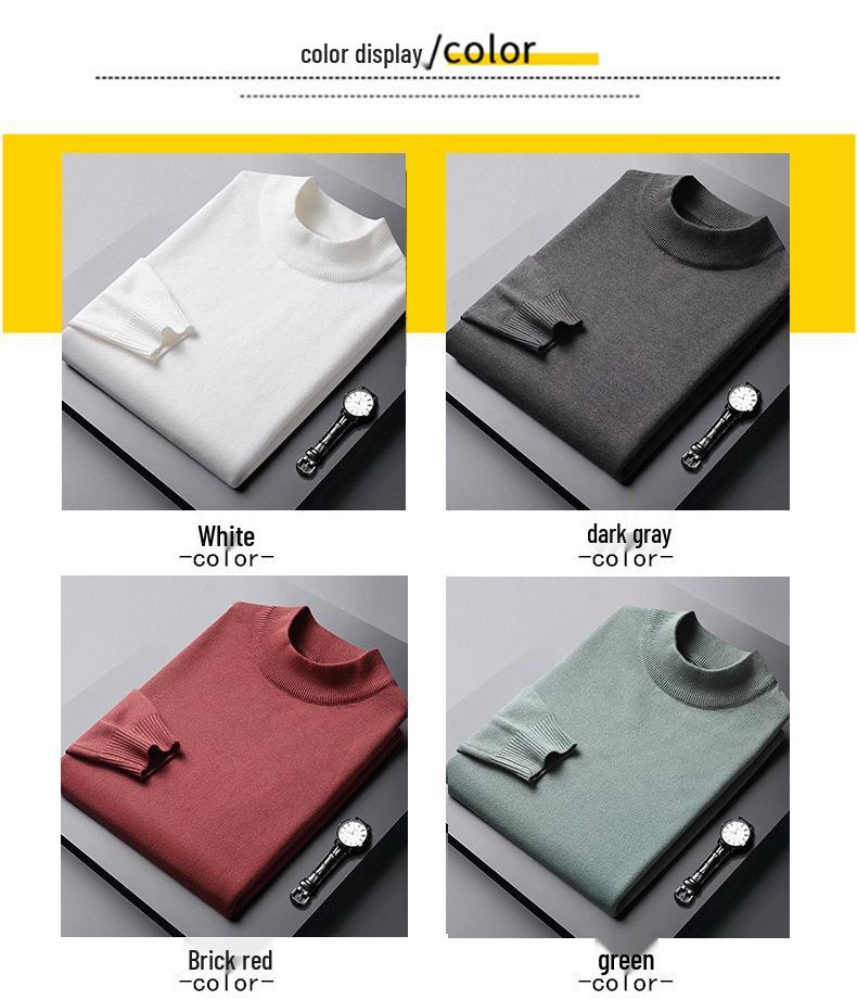 Men's Autumn/Winter Slim Fit Woolen Pullover - Half High Neck Knitted Sweater