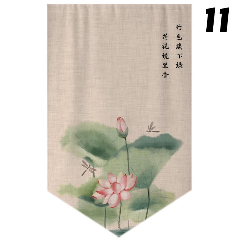 Chinese Style Lotus Printed Short Curtain Kitchen Partition Restaurant Half-Curtain Home Doorway Bedroom Decor Window Drape