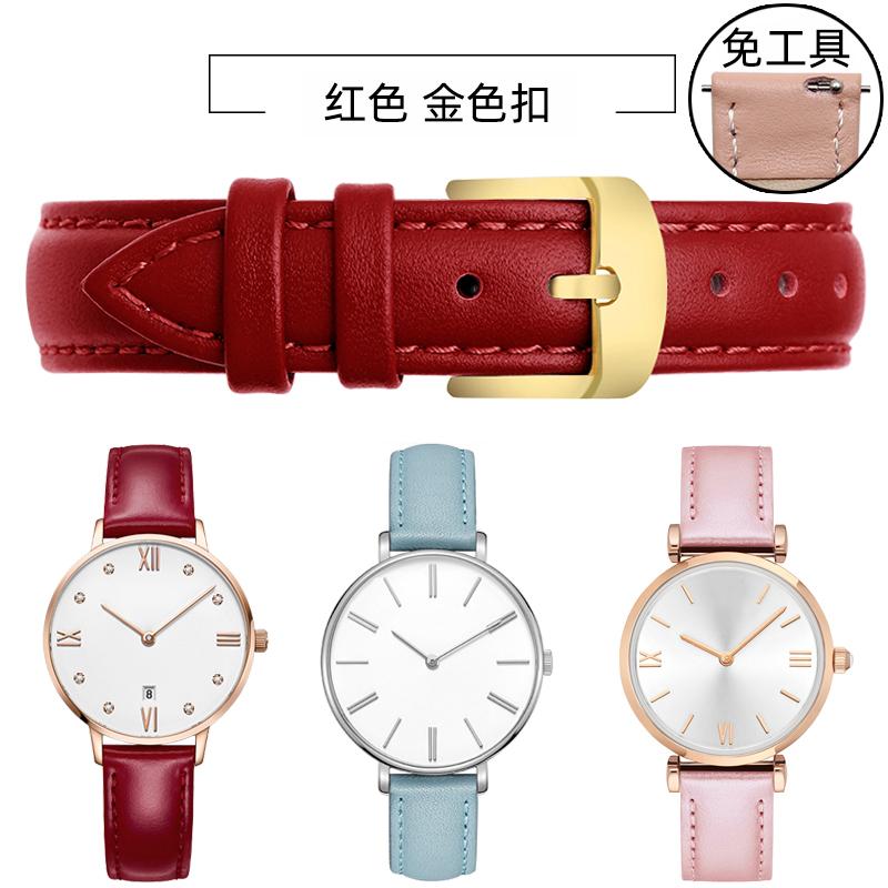 10 12mm 14mm 15mm 16mm 18m Quick Release Strap Women Genuine Leather White Red Pink Blue Cowhide Watch Band Bracelet Accessories
