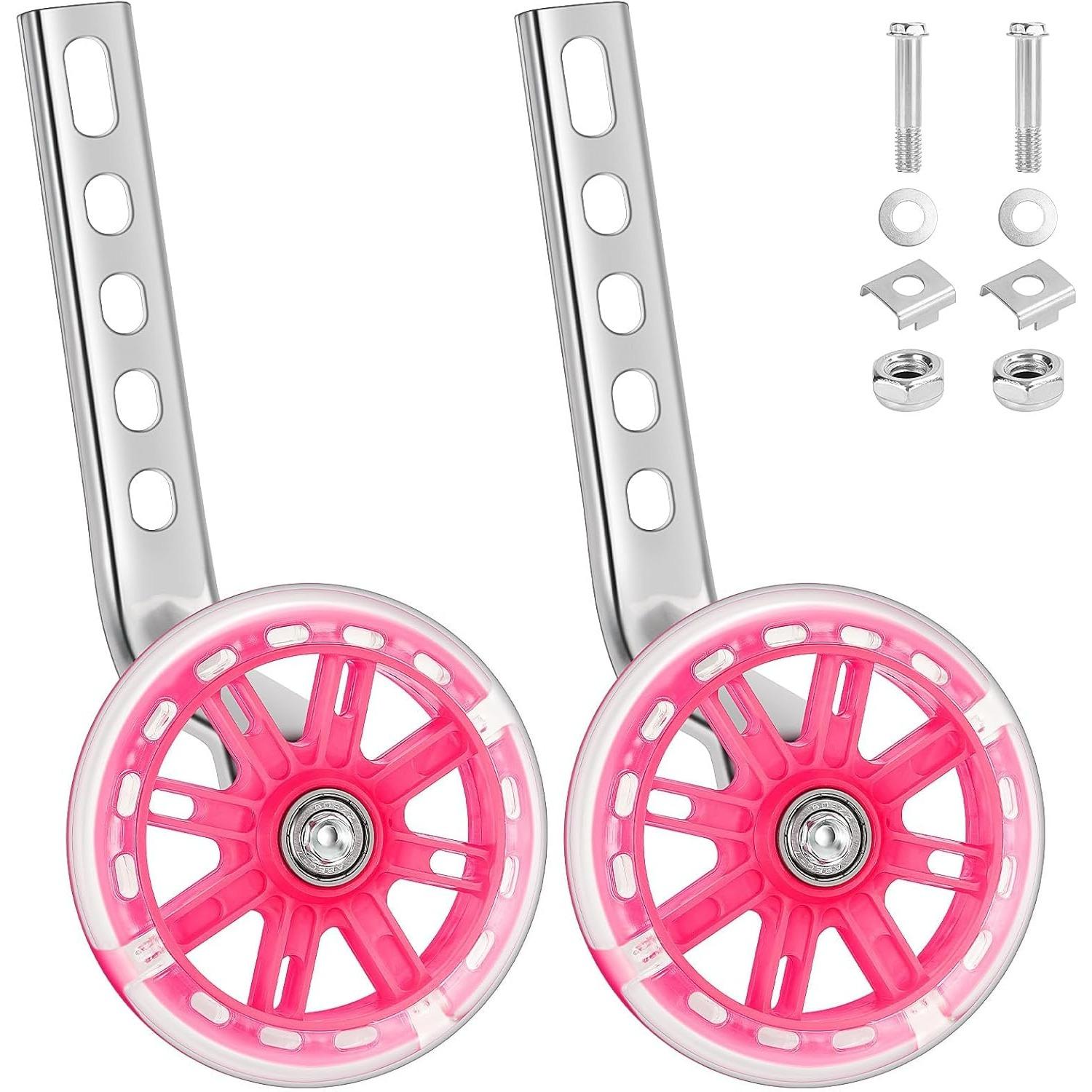 

2 Pack Cycling Training Wheels Mute Flash Kids Bike Stabilisers Support Wheels for 12 14 16 18 20 Inch Bicycle розовый